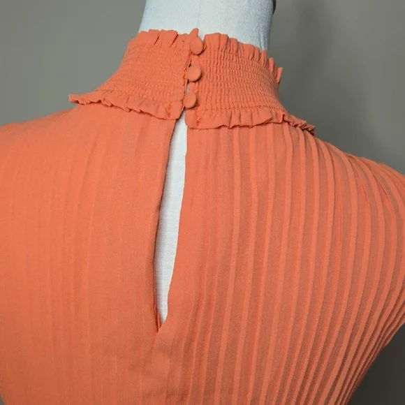 Nanette Lepore Orange Red Accordion Pleated Dress Colorblock Summer Wedding - Picture 4 of 7